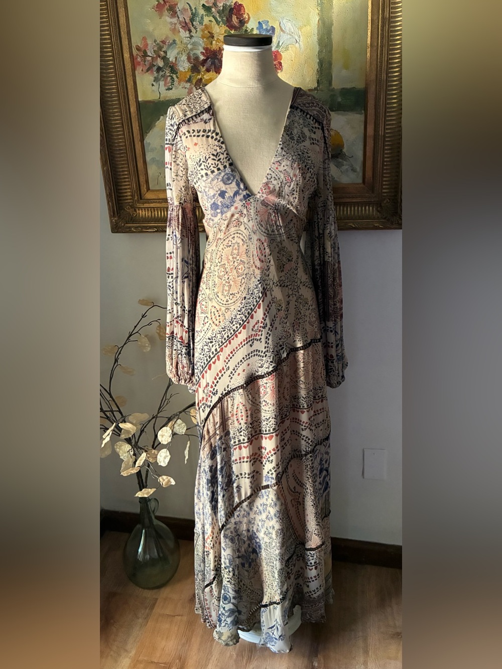 Free People Moroccan Dreams Whimsigoth Bohemian Maxi Dress Size 8
